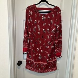 NWT Maurices Red Floral Scoop Neck Long Sleeve Shift Dress S